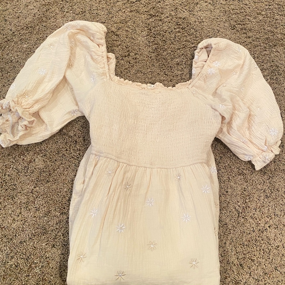 Smocked Cream Midi Dress Similar to Dahlia Free People - Picture 2 of 4
